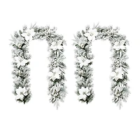 Glitzhome® 6ft. Pre-Lit Flocked Pine & White Poinsettia Christmas Garlands with Timers, 2ct.
