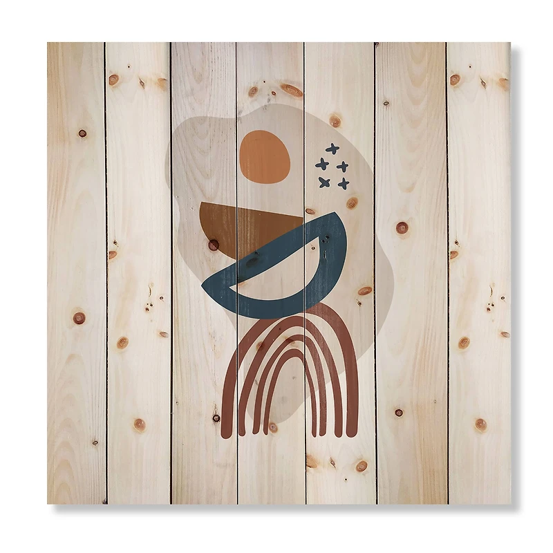 Designart - Elementary Shapes In Terracotta Tones I - Modern Print on Natural Pine Wood