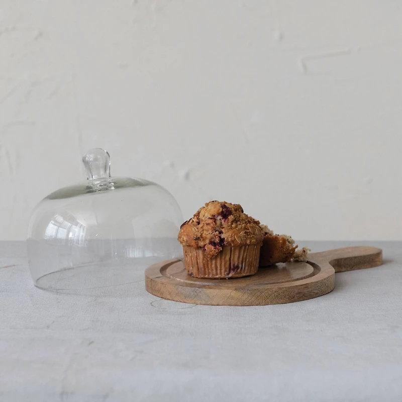 Hello Honey® Mango Wood Serving Tray with Glass Cloche Set