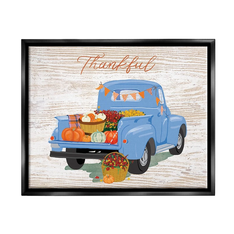 Stupell Industries Thankful Farmhouse Harvest Truckload Framed Floater Canvas Wall Art