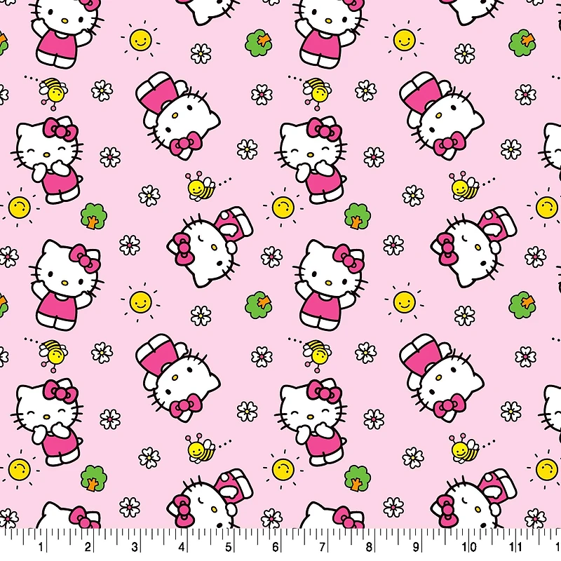 Hello Kitty® Flowers & Bees Pink Cotton Fabric 