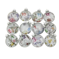 12ct. 3" Clear Twelve Days of Christmas Glass Disc Ornaments