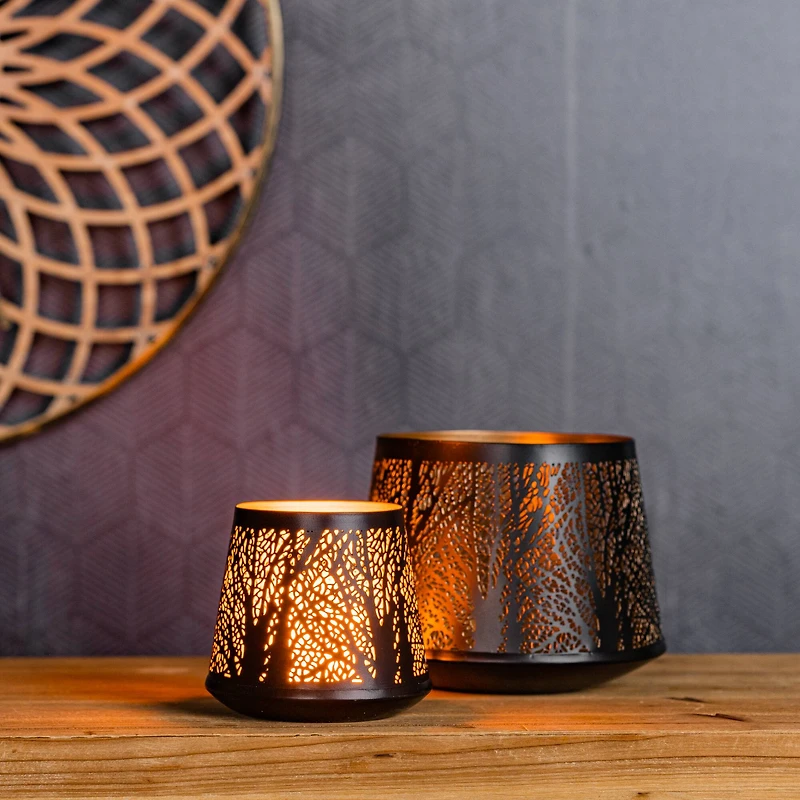 Abstract Punched Metal Candle Holder Set