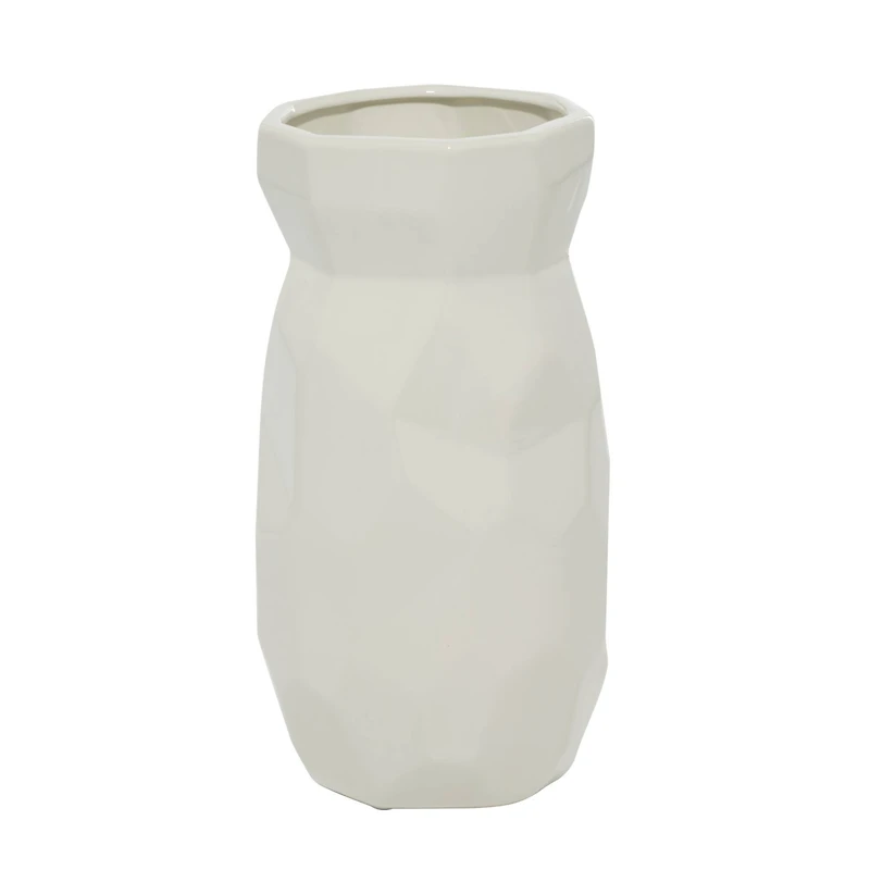 CosmoLiving by Cosmopolitan White Ceramic Modern Vase, 12" x 6" x 6"