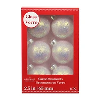 6 Pack 2.5" Pink Iridescent Glitter Glass Ball Ornaments by Ashland®