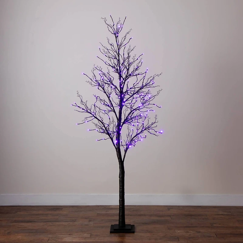 7ft. Pre-Lit Halloween Deluxe Black Twig Artificial Tree with 180 Orange & Purple LED Lights