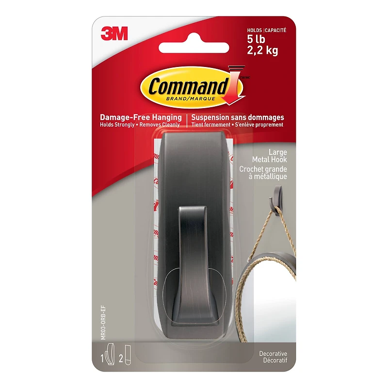 Command™ Large Decorative Metal Hook, Oil Rubbed Bronze