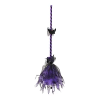 29" Purple & Black Striped Animated Witches Halloween Broom with Bat Accents
