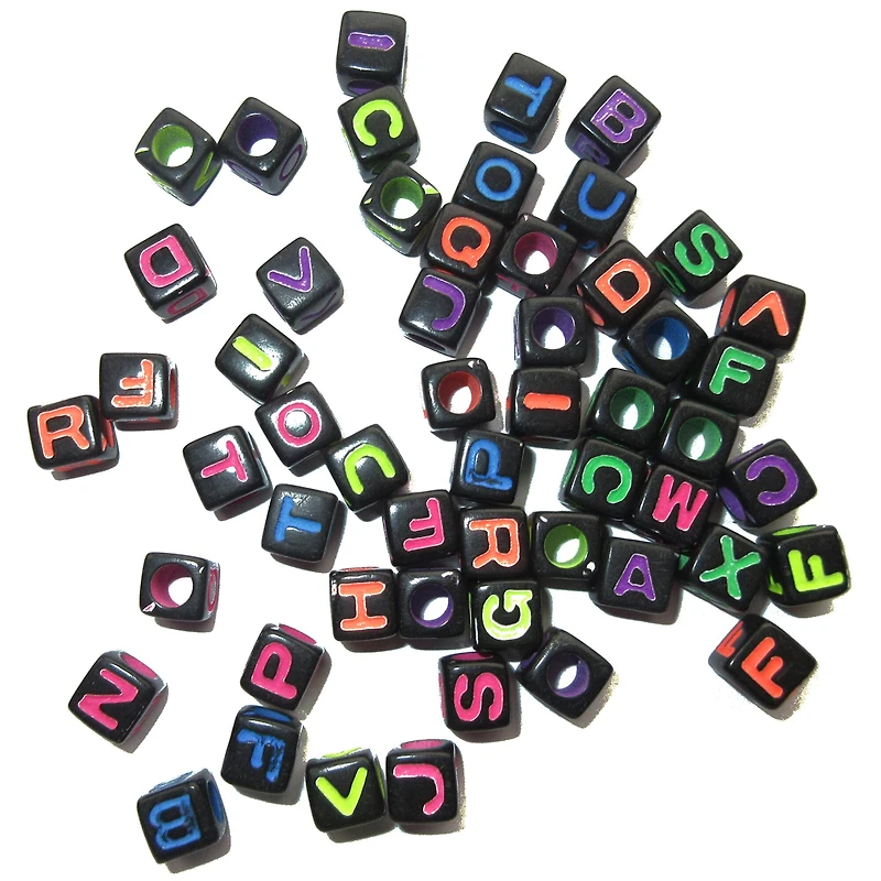 Neon & Black Alphabet Square Beads by Creatology™