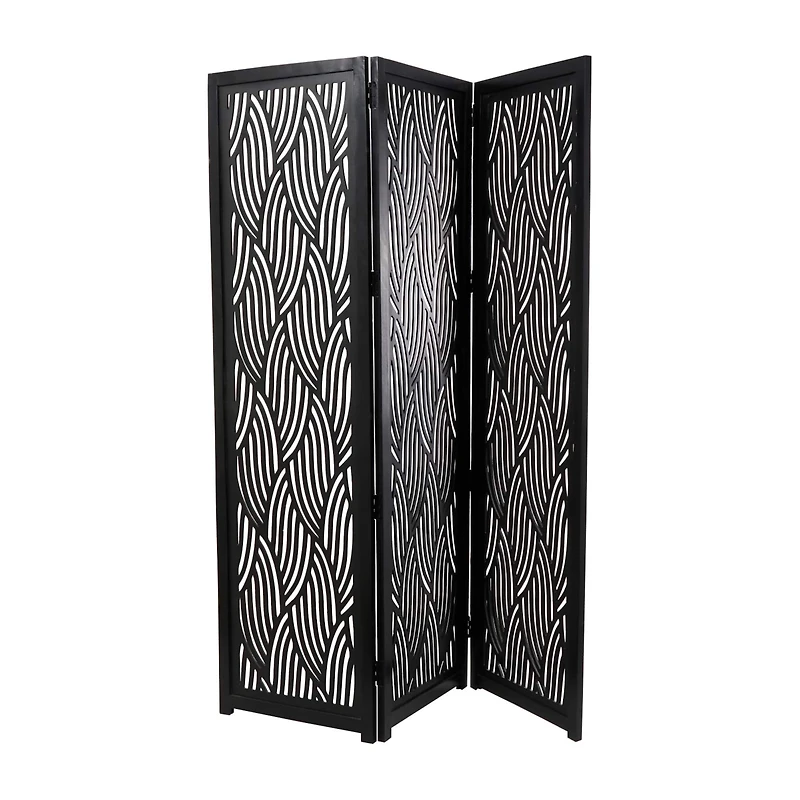 6.6ft. Black Wooden 3 Panel Room Divider Screen