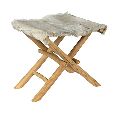Hello Honey® Natural Teakwood and Goat Fur Folding Stool