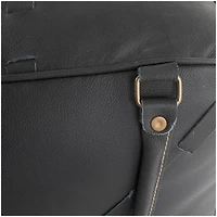 22" Leather Pouf with Woven Straps & Handles