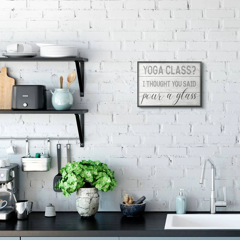 Stupell Industries Yoga Class or Pour A Glass Black Framed Wall Art