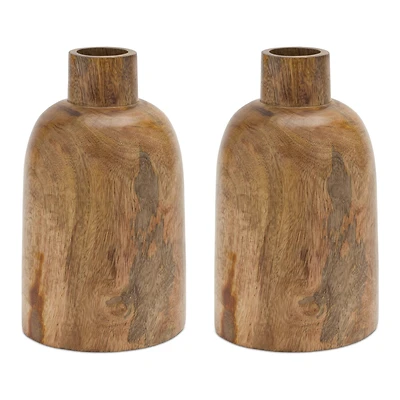 8.75" Mango Wood Bottle Vases, 2ct.