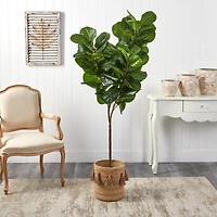 6ft. Fiddle Leaf Fig Artificial Tree in Handmade Natural Jute Planter with Tassels