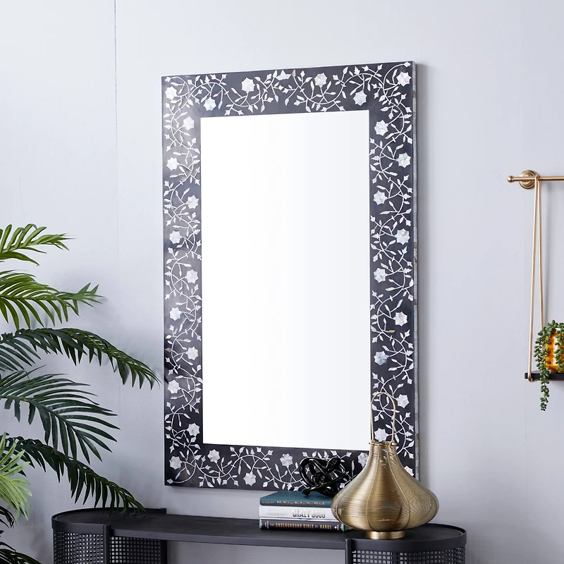 Black Wood Wall Mirror, 47" x 30"
