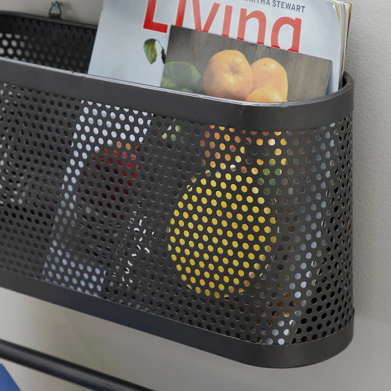 18" Black Metal Industrial Magazine Rack Holder