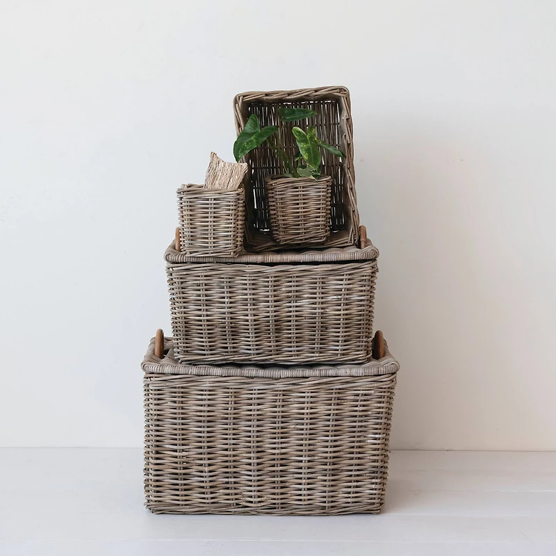 Hello Honey® Natural Hand Woven Rattan Nested Storage Basket Set