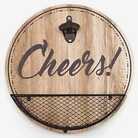14" Rustic Wood Textured 'Cheers!' Bottle Opener & Cap Catcher