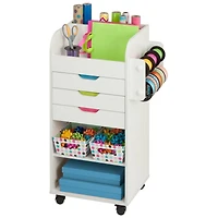 Honey Can Do 3-Drawer White Rolling Craft Cart with Drawers & Slotted Compartments