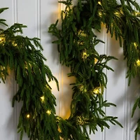 9ft. Pre-Lit Artificial Real Touch Norfolk Island Pine Garland with 50 Warm White LED Lights and Natural Look