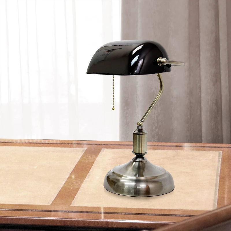 Simple Designs 15" Executive Banker's Desk Lamp with Glass Shade