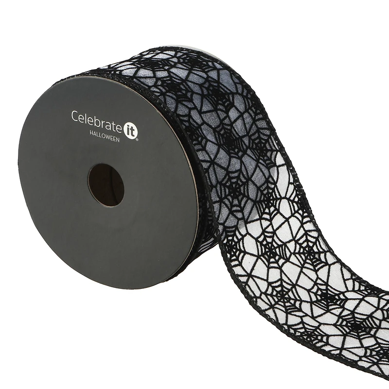 2.5" x 20ft. Black Sheer Wired Spiderweb Ribbon by Celebrate It® Halloween