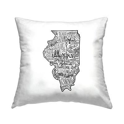 Stupell Industries Illinois State Cities Typography Map Throw Pillow, 18" x 18"