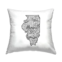 Stupell Industries Illinois State Cities Typography Map Throw Pillow, 18" x 18"