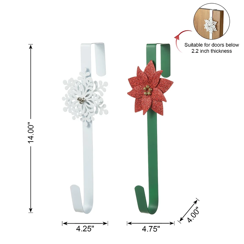 Glitzhome® 14" Christmas Metal Snowflake & Poinsettia Wreath Hanger Set