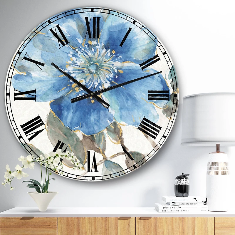 Designart Indigold Watercolor Flower I Traditional Wall Clock