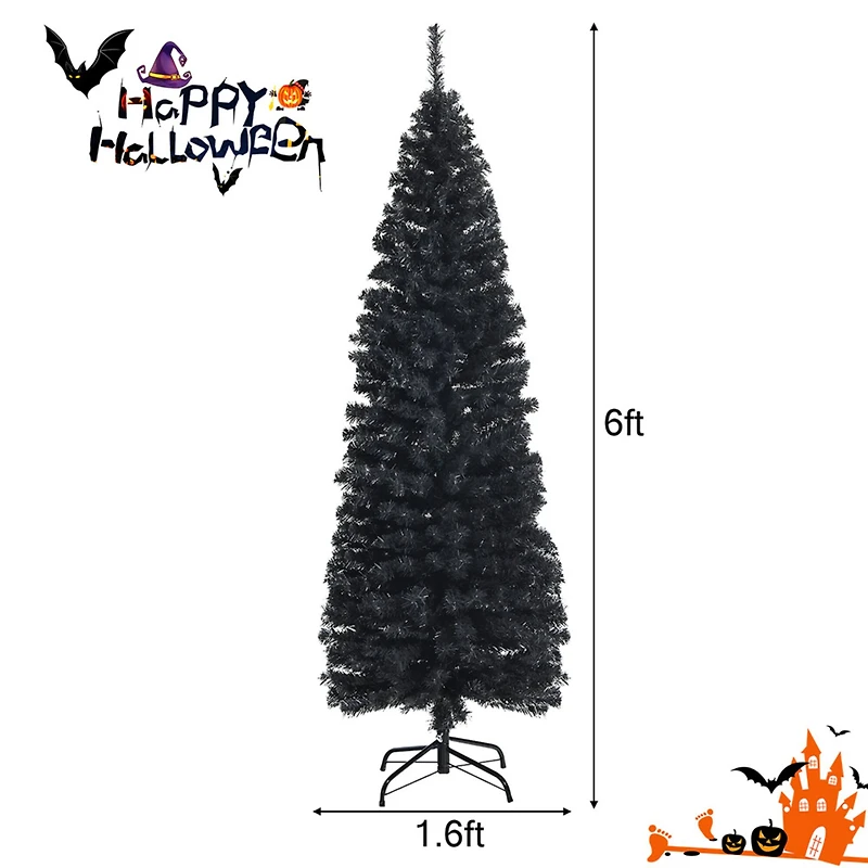 Costway 6ft. Unlit Black Slim Artificial Christmas Tree