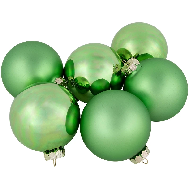 6ct. 3" Shiny & Matte Green Glass Ball Ornaments