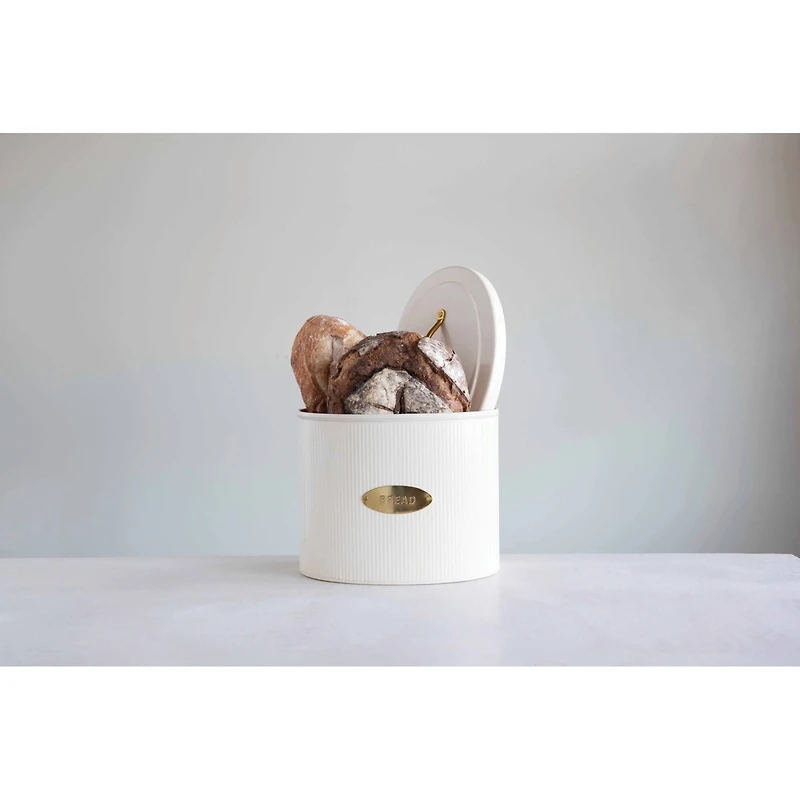 Hello Honey® 10.75" White Oval Metal "Bread" Box with Lid