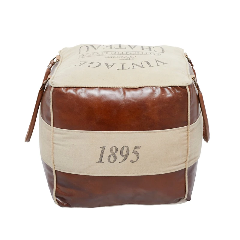 Brown Canvas Rustic Stool, 19" x 21" x 20"