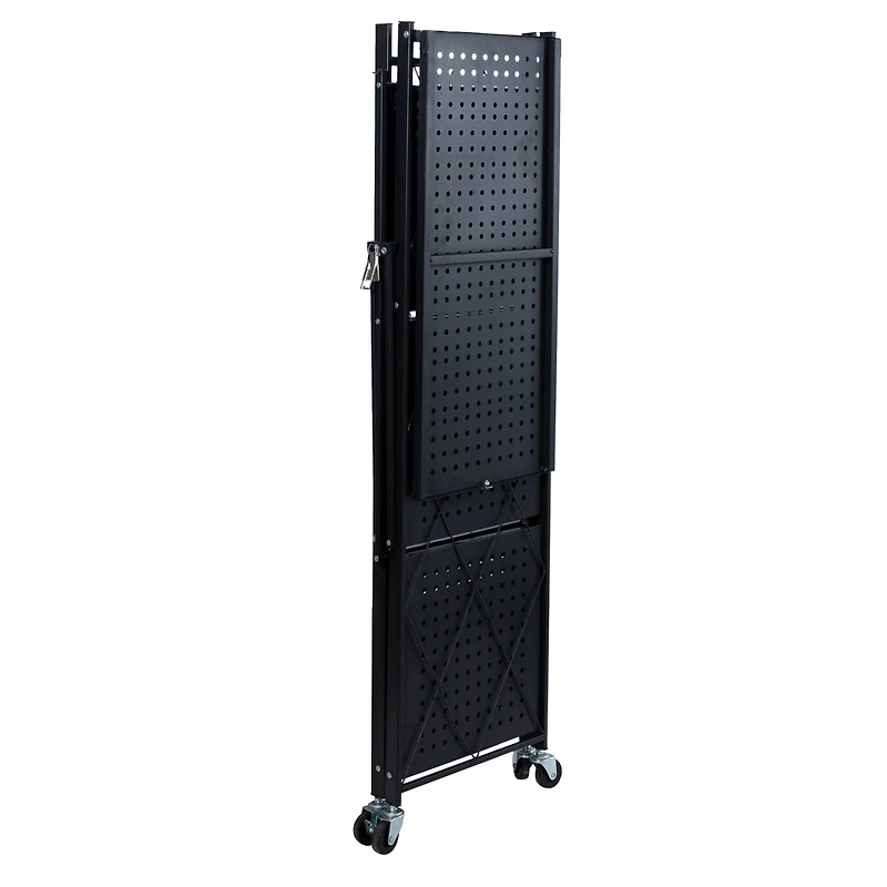 Organize It All Black 4-Tier Foldable Metal Rack with Wheels