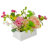 14'' Pink and Yellow Artificial Roses and Peony Floral  Arrangement in Planter