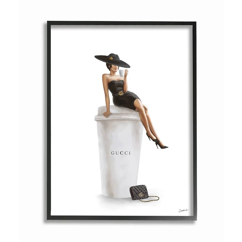 Stupell Industries Stylish Fashion Female Pose Coffee Designer Purse Framed Wall Art
