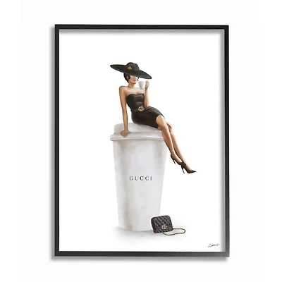 Stupell Industries Stylish Fashion Female Pose Coffee Designer Purse Framed Wall Art