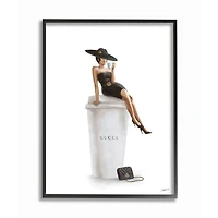 Stupell Industries Stylish Fashion Female Pose Coffee Designer Purse Framed Wall Art