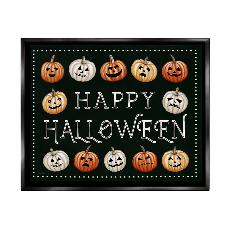 Stupell Industries Happy Halloween Jack-o-Lanterns Framed Floater Canvas Wall Art