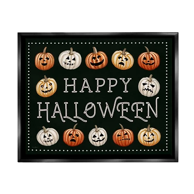 Stupell Industries Happy Halloween Jack-o-Lanterns Framed Floater Canvas Wall Art