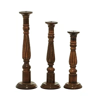 Brown Mango Wood Traditional Candle Holders Set, 18", 21" & 24"