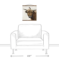 Highland Cow and Bird Teak Hanging Canvas