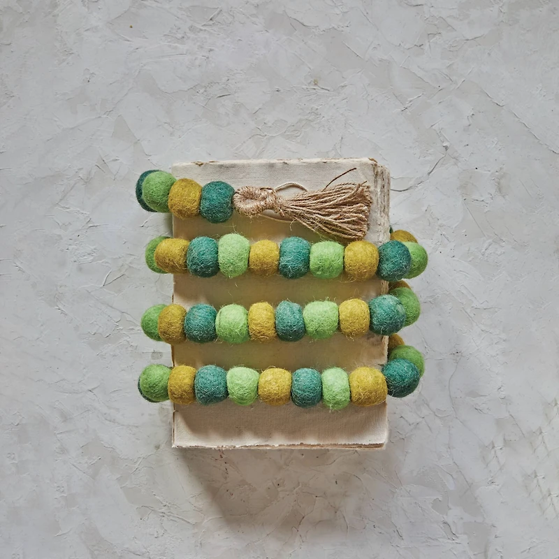 Hello Honey® 6ft. Green Handmade Wool Felt Balls with Jute Tassels Garland