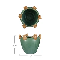 Hello Honey® 7.5" Green & Yellow Reactive Glaze Stoneware Planter with Frogs on Rim