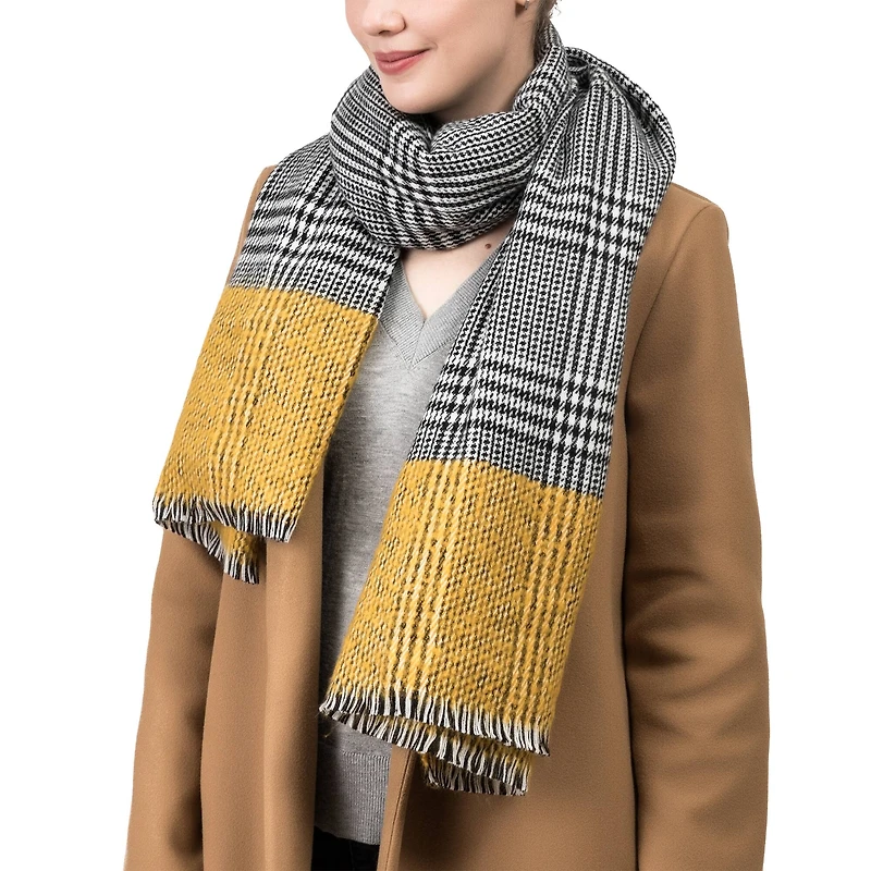 Glitzhome® 70" Yellow & Gray Scarf with Fringe