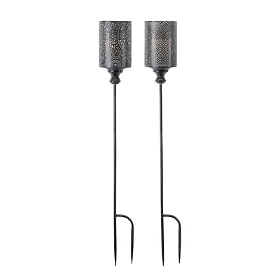 40" Silver Candle Holder Metal Garden Stake, 4ct.