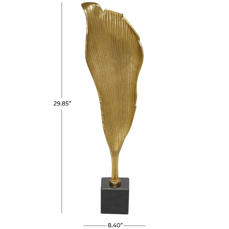 39.75" Gold Aluminum Textured Abstract Leaf Sculpture Décor