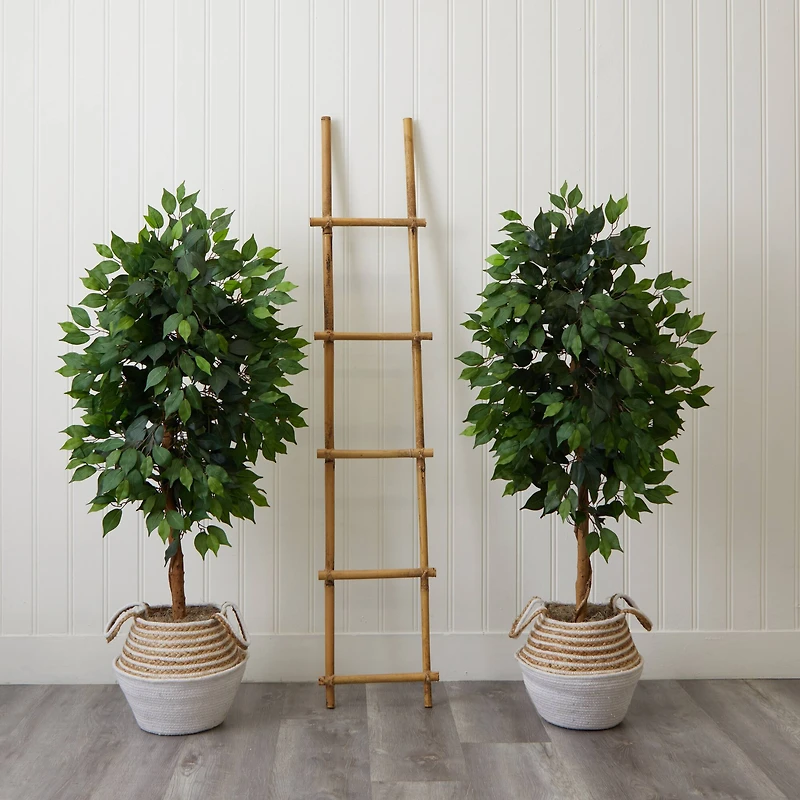4.5ft. Artificial Ficus Tree with Double Trunk in Handmade Cotton & Jute Basket Set